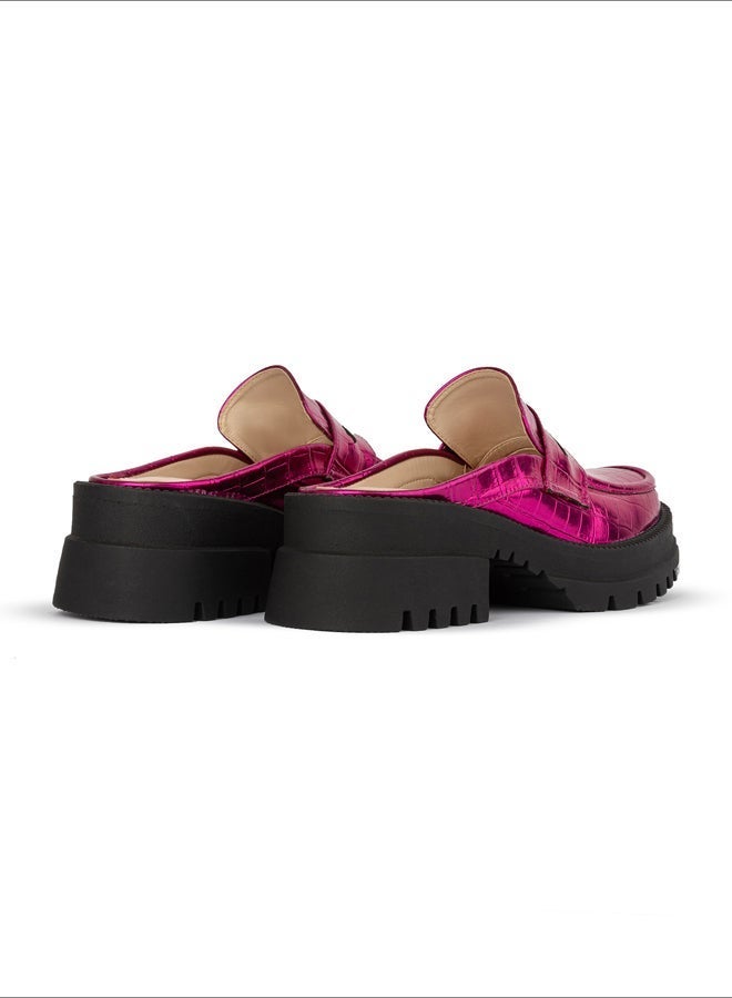 BOU Chunky Mule |Croco - Reflective Fuchsia - Image 2